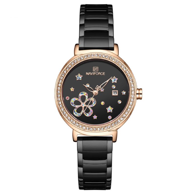 Dato Display Fuldt Stål Damearmbåndsur Crystal Classic Design Quartz Watch