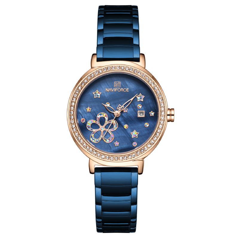 Dato Display Fuldt Stål Damearmbåndsur Crystal Classic Design Quartz Watch