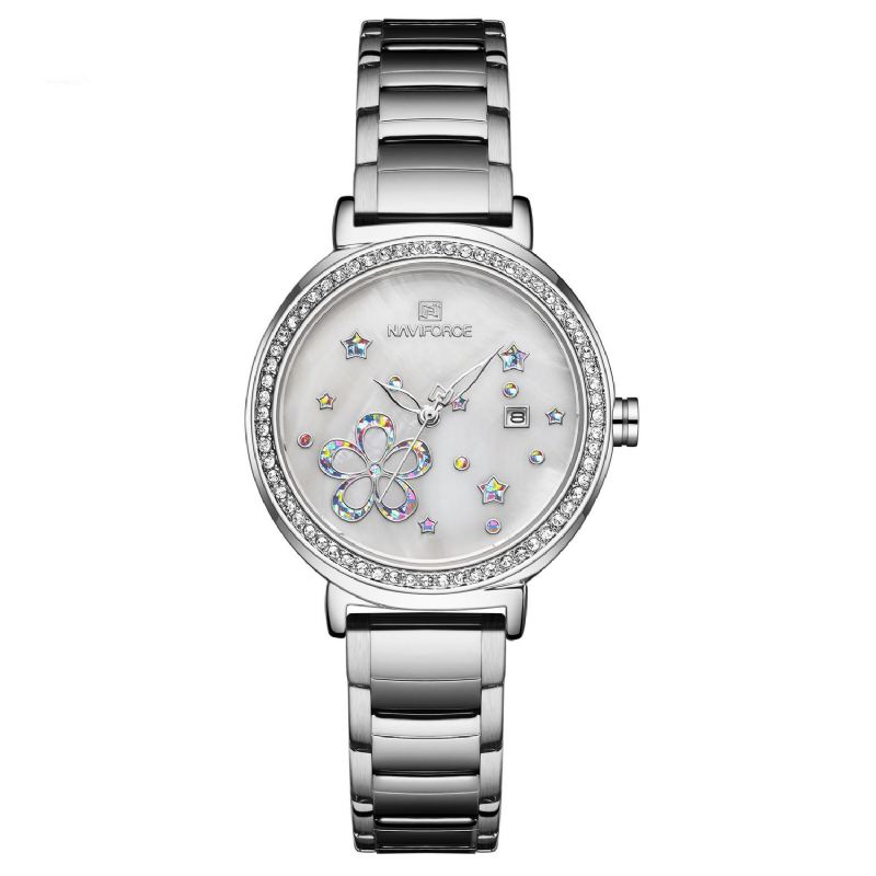 Dato Display Fuldt Stål Damearmbåndsur Crystal Classic Design Quartz Watch