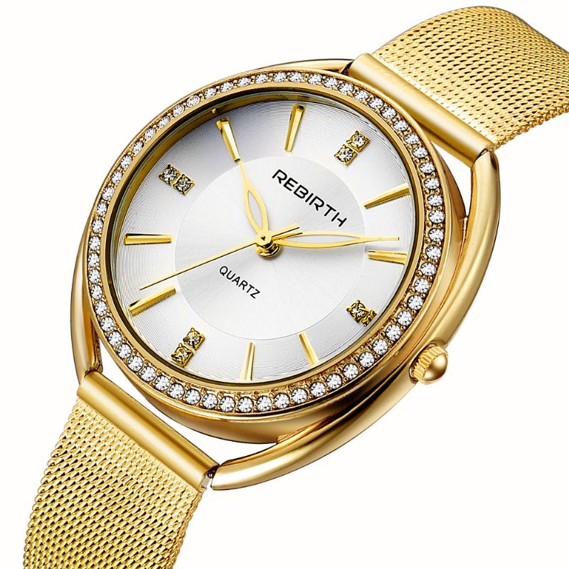 Diamond Dial Case Dame Armbåndsur Fuldt Stål Elegant Design Quartz Watch