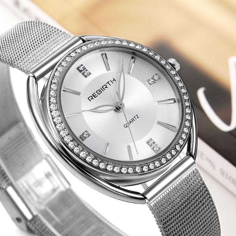 Diamond Dial Case Dame Armbåndsur Fuldt Stål Elegant Design Quartz Watch