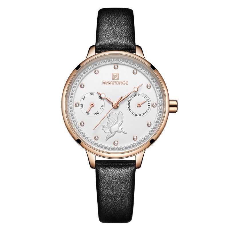 Diamonds Elegant Design Damearmbåndsur I Ægte Læderrem Quartz Watch