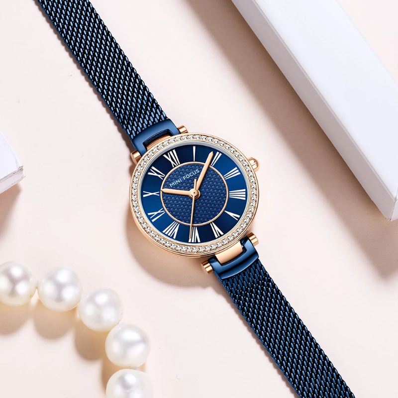 Elegant Dameur Mode Casual Stålrem Krystal Vandtæt Quartz Watch