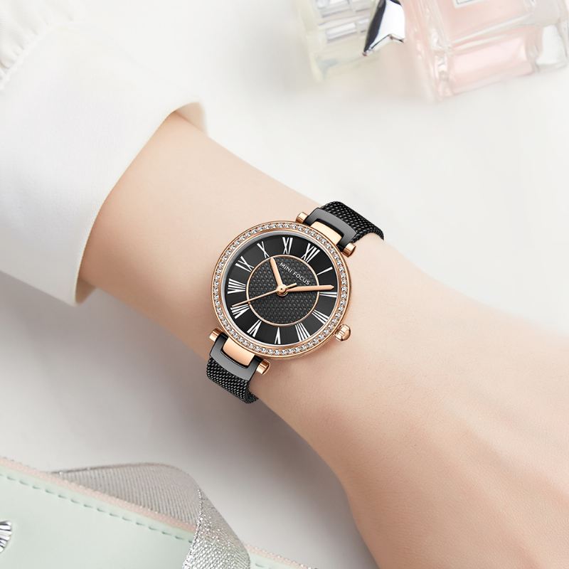 Elegant Dameur Mode Casual Stålrem Krystal Vandtæt Quartz Watch