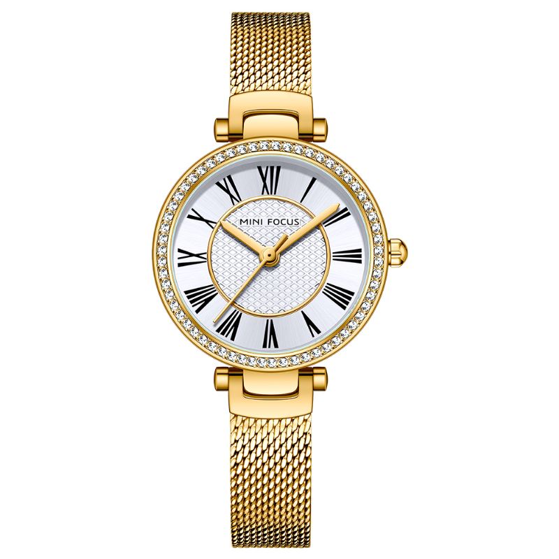 Elegant Dameur Mode Casual Stålrem Krystal Vandtæt Quartz Watch