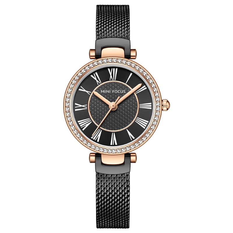 Elegant Dameur Mode Casual Stålrem Krystal Vandtæt Quartz Watch