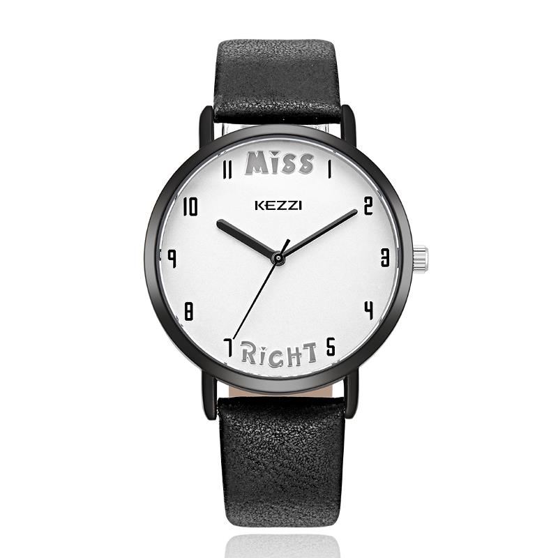 Læderrem Kvinder Quartz Watch Moderigtigt Mønster Mr. Right Armbåndsur