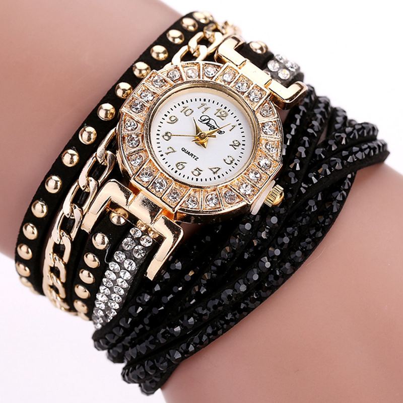 Luksus Nation Style Crystal Gold Armbåndsur Dame Vintage Quartz Armbåndsure