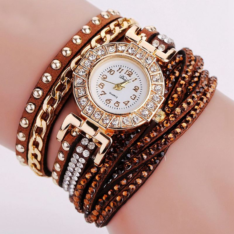 Luksus Nation Style Crystal Gold Armbåndsur Dame Vintage Quartz Armbåndsure