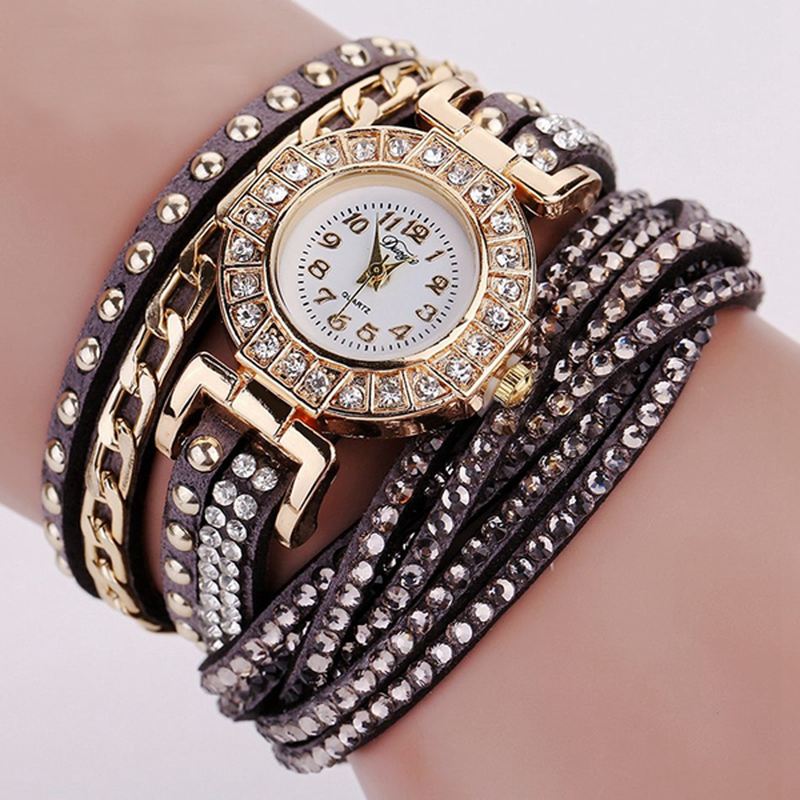 Luksus Nation Style Crystal Gold Armbåndsur Dame Vintage Quartz Armbåndsure