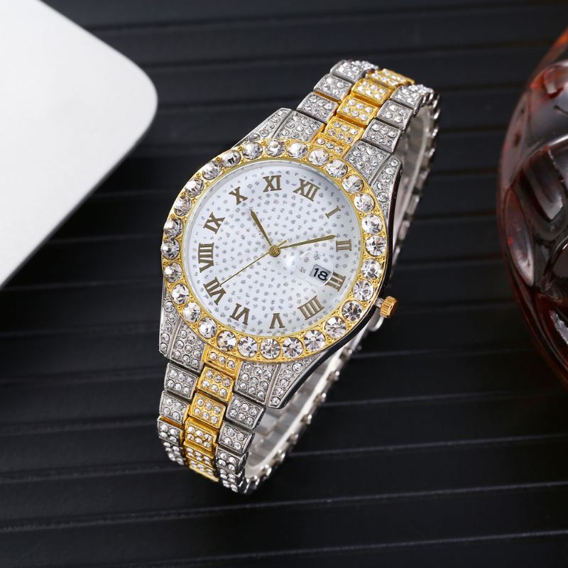 Mode 2 Stk/sæt Diamond Business Watch Dekoreret Pointer Quartz Watch Armbånd