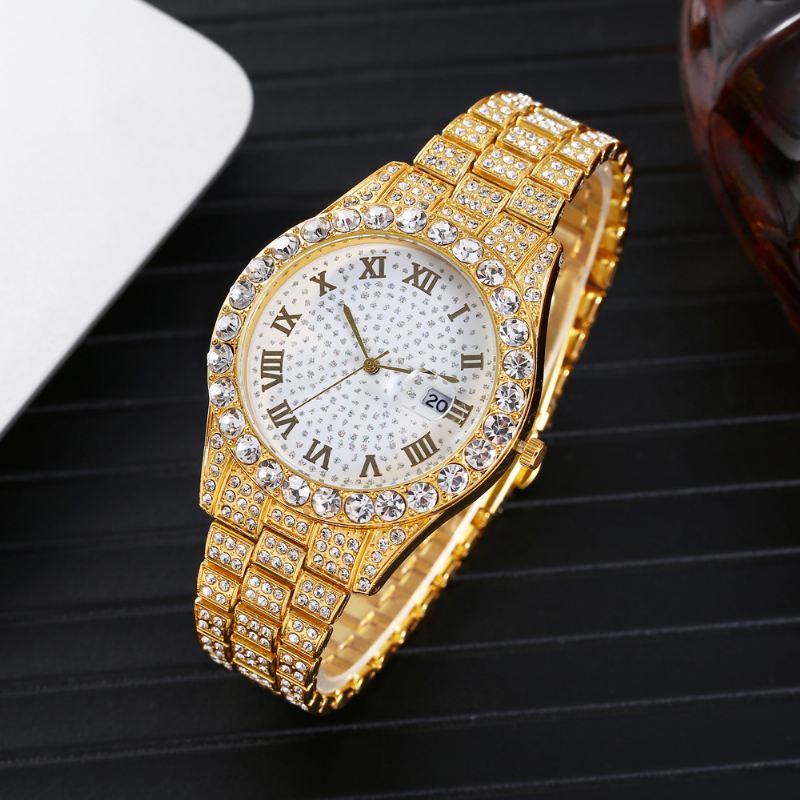 Mode 2 Stk/sæt Diamond Business Watch Dekoreret Pointer Quartz Watch Armbånd