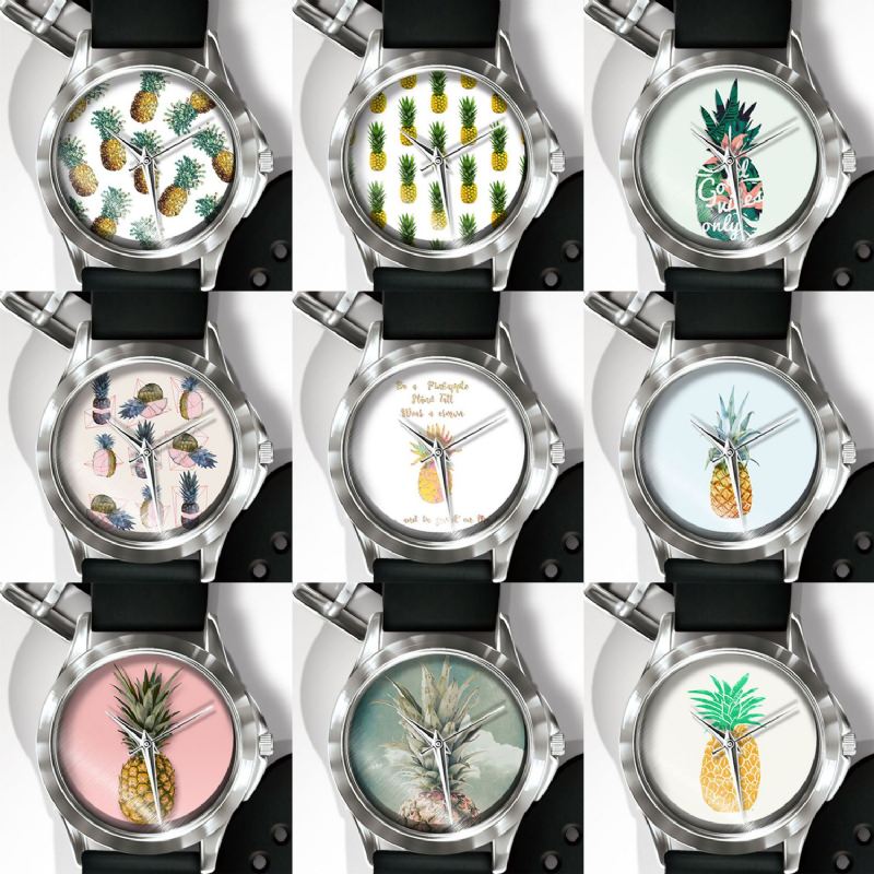 Mode Ananas Med Tryk Watch Sommer Frugt Pvc Casual Lady Quartz Watch