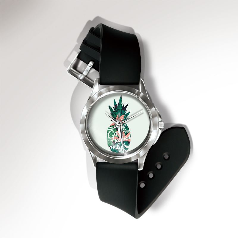 Mode Ananas Med Tryk Watch Sommer Frugt Pvc Casual Lady Quartz Watch