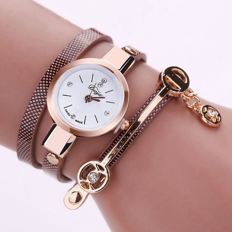 Mode Casual Damer Diamand Pu Læderrem Damer Armbåndsur Quartz Watch