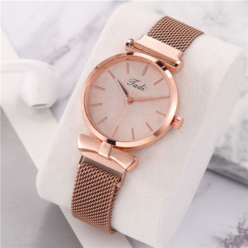 Mode Casual Elegant Design Kvinder Ure Mesh Band Dial Wrist Case Quartz Watch