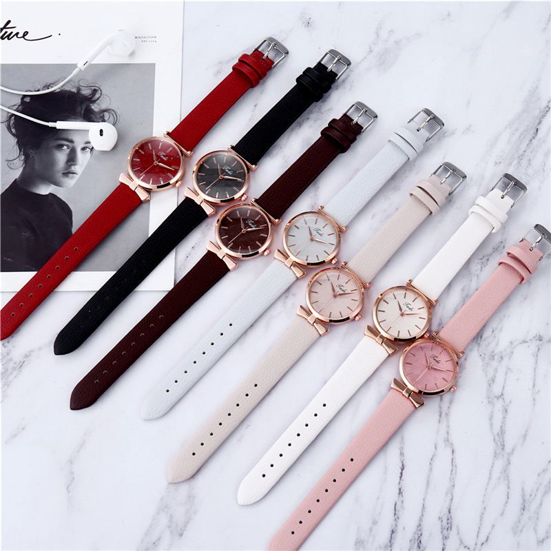 Mode Casual Elegante Kvinder Ure Læder Band Urskive Rose Gold Wrist Case Quartz Watch