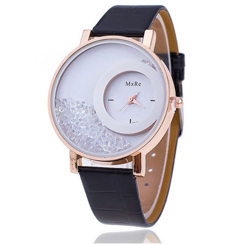 Mode Casual Kvinder Watch Crystal Dial Læderrem Kvinde Quartz Watch