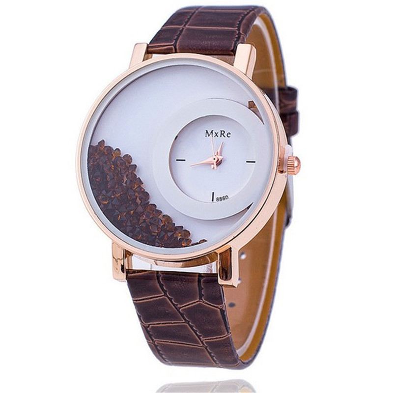 Mode Casual Kvinder Watch Crystal Dial Læderrem Kvinde Quartz Watch