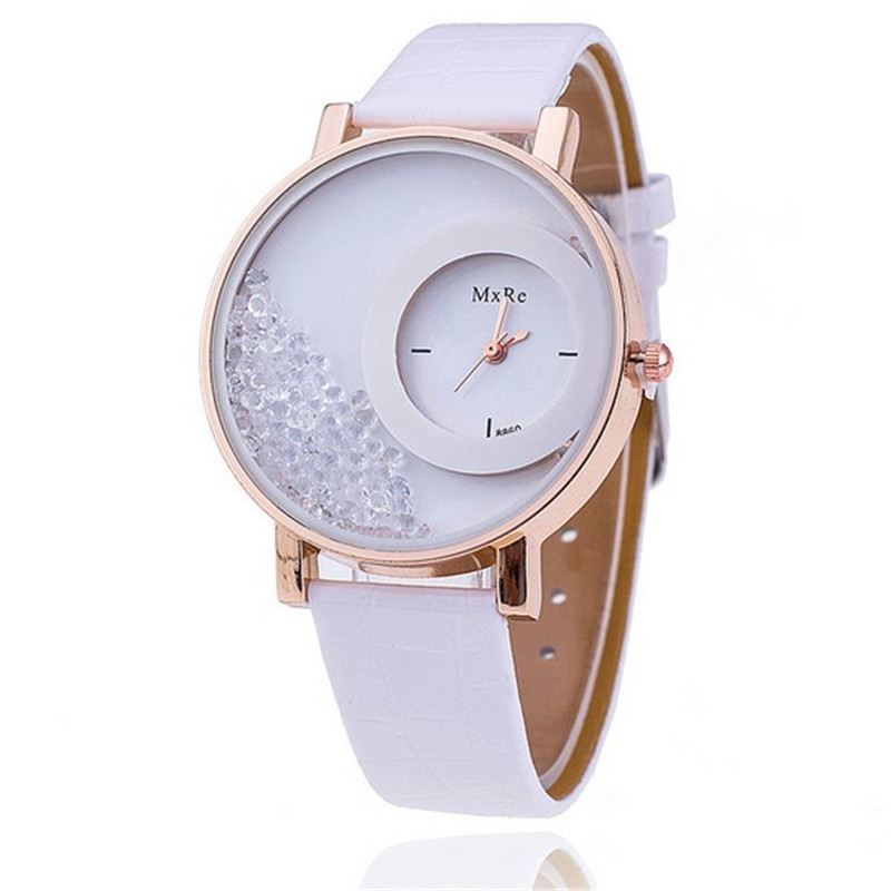 Mode Casual Kvinder Watch Crystal Dial Læderrem Kvinde Quartz Watch