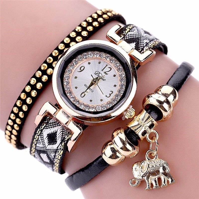 Mode Casual Nitte Diamond Elephant Pendant Kvinder Quartz Watch