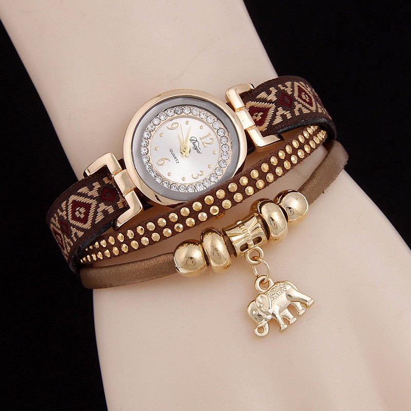 Mode Casual Nitte Diamond Elephant Pendant Kvinder Quartz Watch