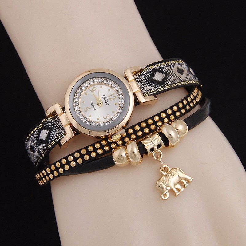 Mode Casual Nitte Diamond Elephant Pendant Kvinder Quartz Watch