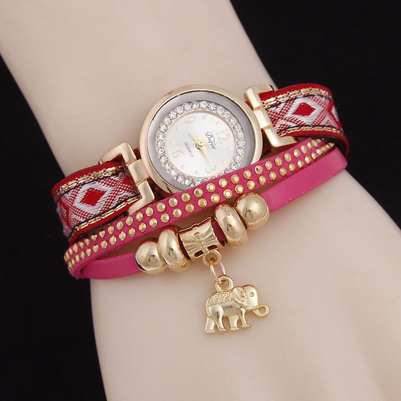 Mode Casual Nitte Diamond Elephant Pendant Kvinder Quartz Watch