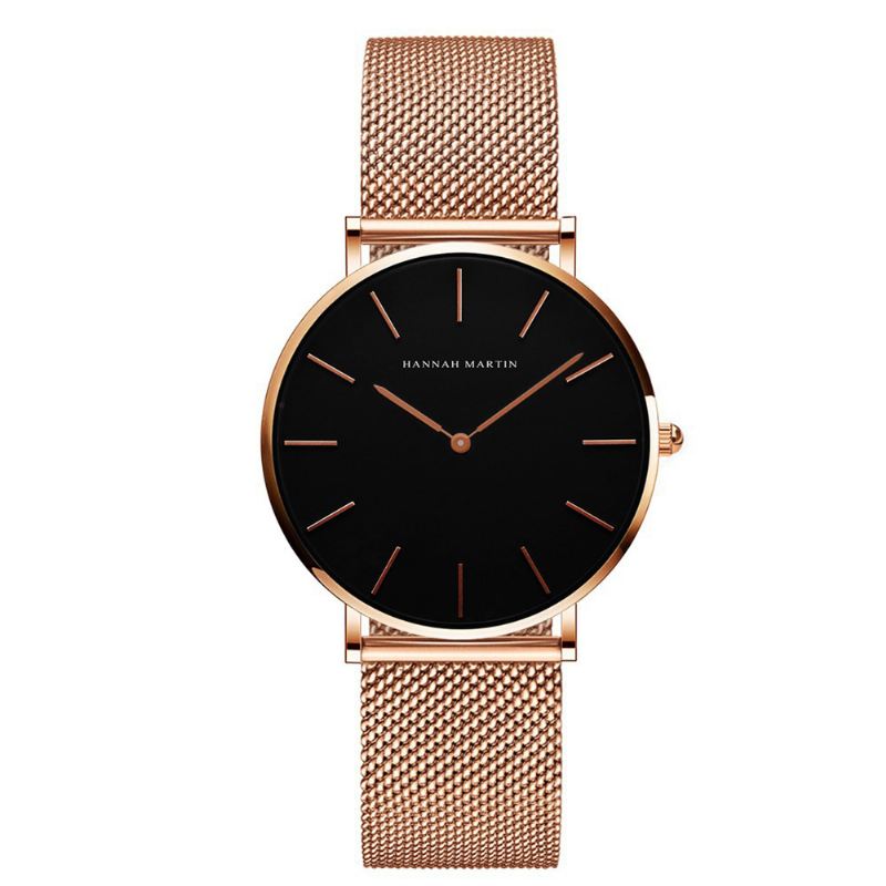 Mode Casual Simple Big Dial Steel Mesh Strap Vandtæt Kvinder Quartz Watch