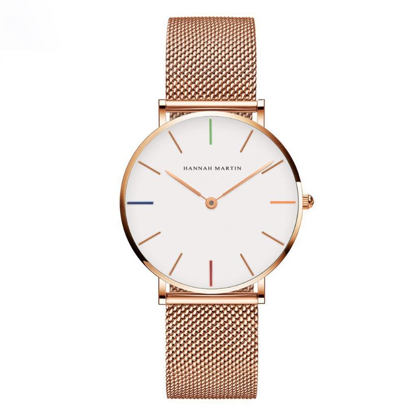 Mode Casual Simple Big Dial Steel Mesh Strap Vandtæt Kvinder Quartz Watch