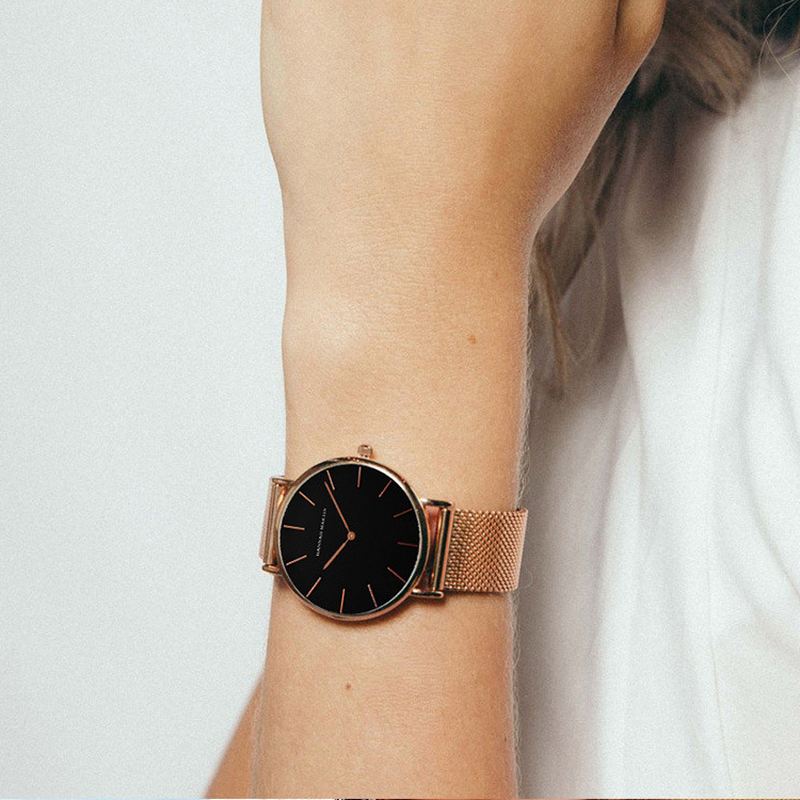 Mode Casual Simple Big Dial Steel Mesh Strap Vandtæt Kvinder Quartz Watch