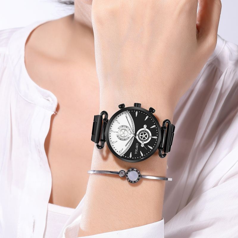 Mode Casual Steel Mesh Strap Personlighed Gear Dial Quartz Watch Til Mænd Kvinder