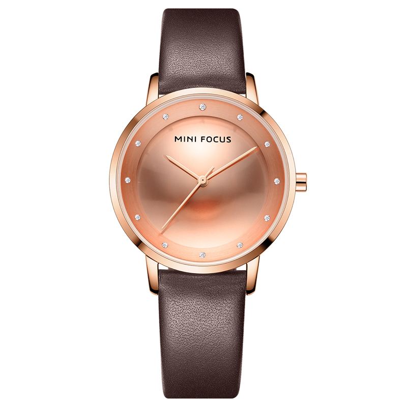 Mode Dameur Diamantskive Vandtæt Læderrem Simple Lady Quartz Watch