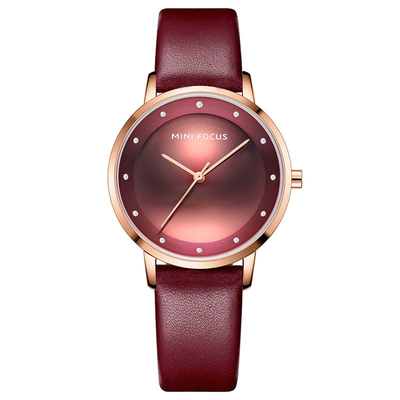 Mode Dameur Diamantskive Vandtæt Læderrem Simple Lady Quartz Watch