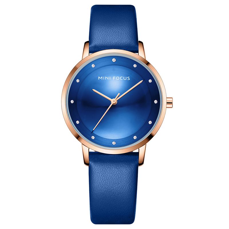 Mode Dameur Diamantskive Vandtæt Læderrem Simple Lady Quartz Watch