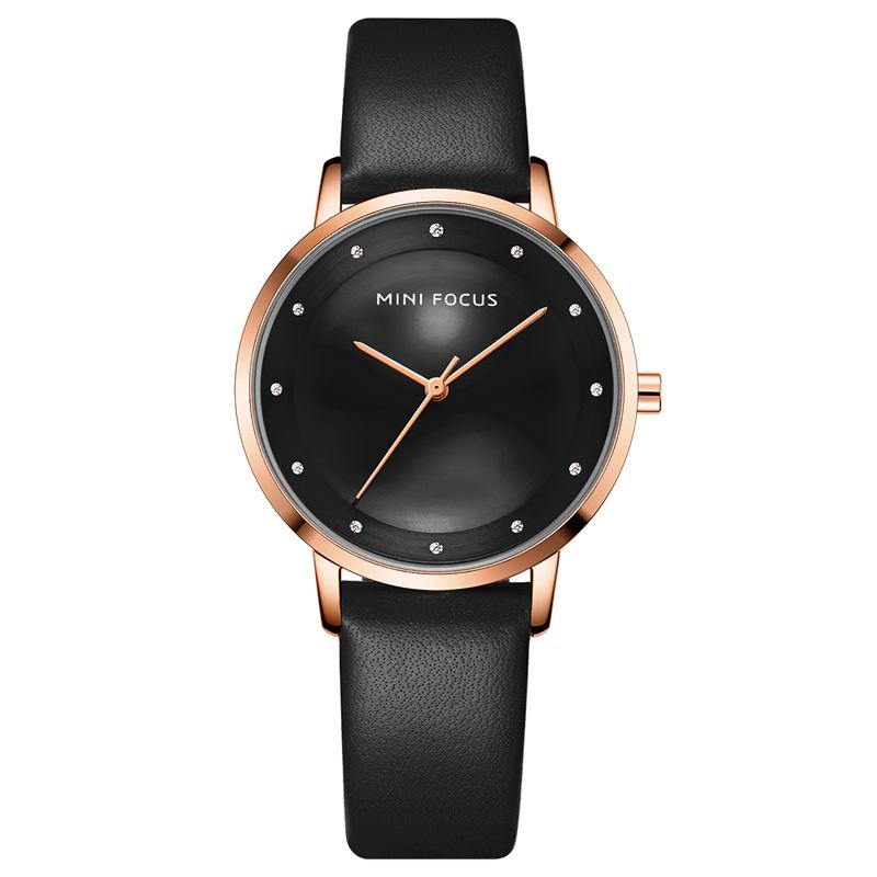 Mode Dameur Diamantskive Vandtæt Læderrem Simple Lady Quartz Watch