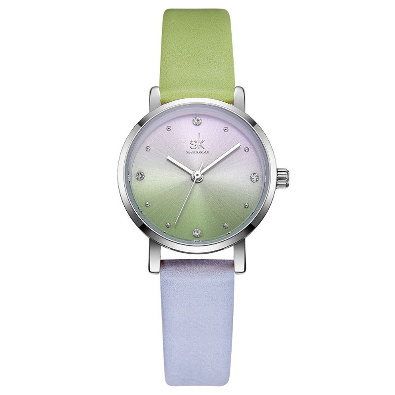 Mode Farve Gradient Læderrem Luksus Kvinder Crystal Dial Quartz Watch