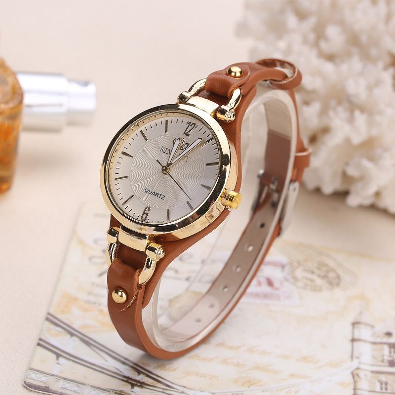 Mode Farverigt Læderbånd Kvinder Simple Dial Rose Gold Case Quartz Watch