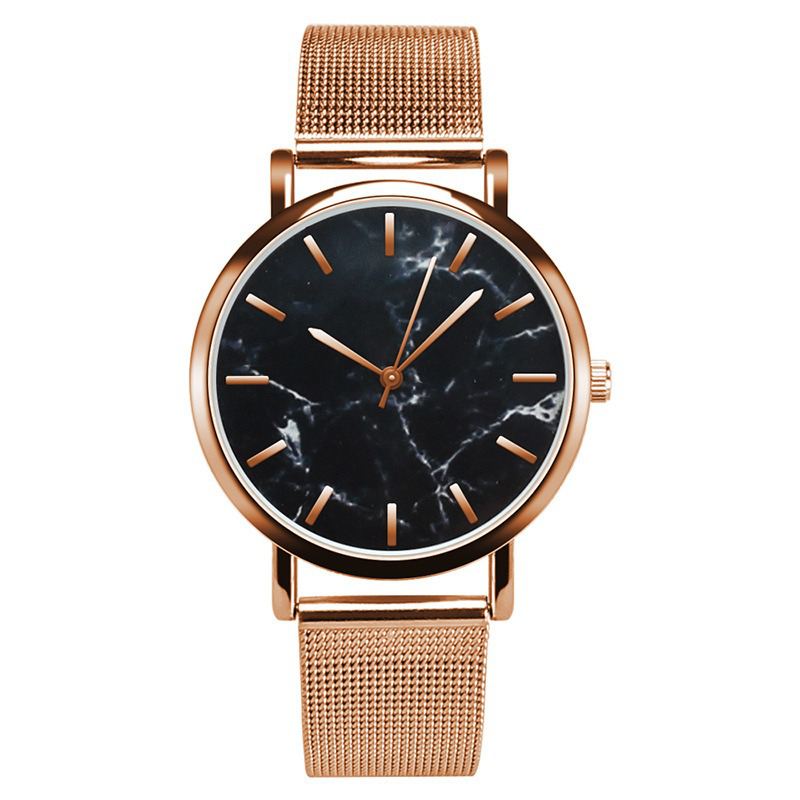 Mode Kvinder Marmor Overflade Rustfrit Stål Band Dame Kjole Quartz Watch