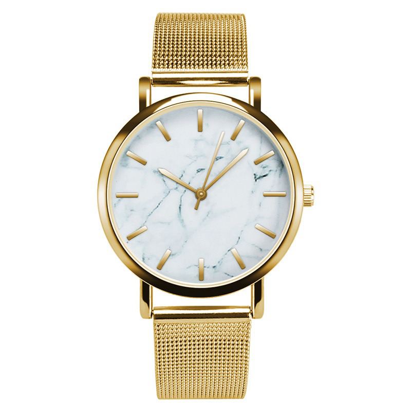 Mode Kvinder Marmor Overflade Rustfrit Stål Band Dame Kjole Quartz Watch