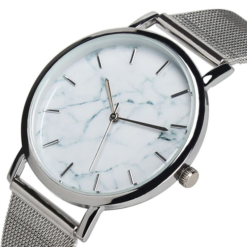 Mode Kvinder Marmor Overflade Rustfrit Stål Band Dame Kjole Quartz Watch