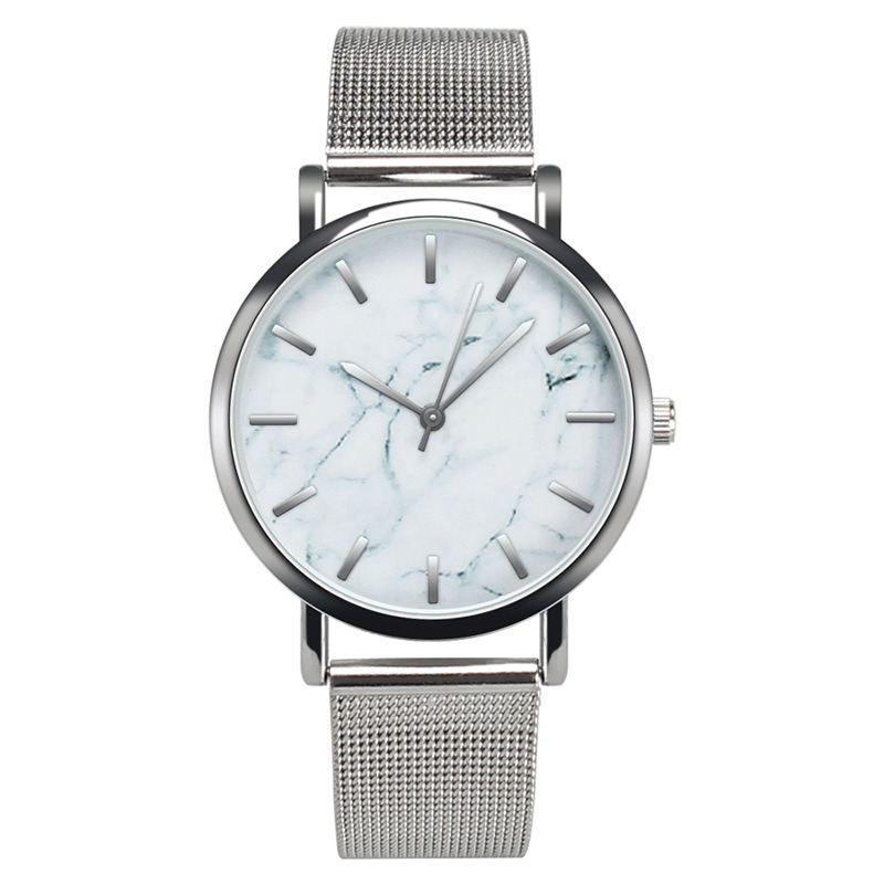 Mode Kvinder Marmor Overflade Rustfrit Stål Band Dame Kjole Quartz Watch