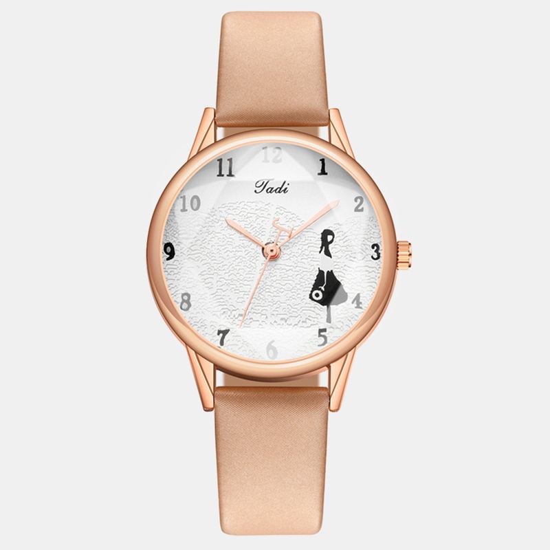 Mode Læderrem Little Girl Mønster Casual Style Kvinder Watch Quartz Watch