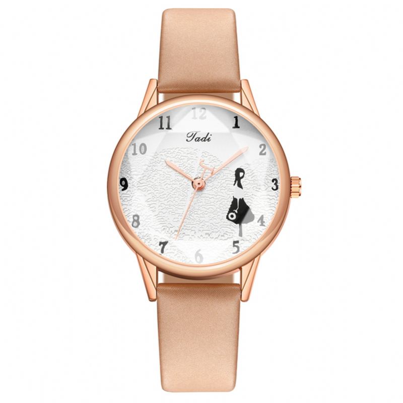 Mode Læderrem Little Girl Mønster Casual Style Kvinder Watch Quartz Watch