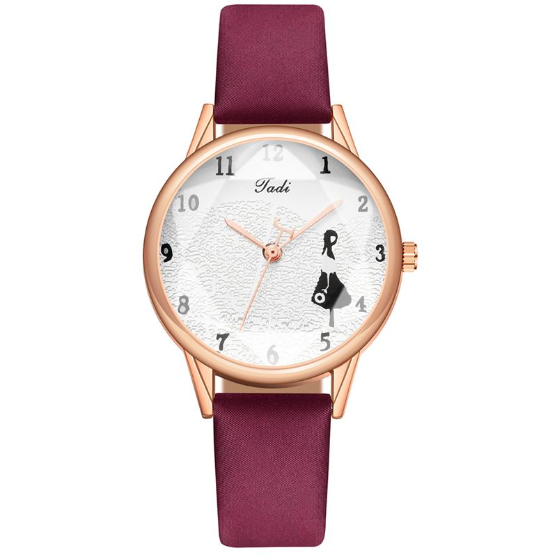 Mode Læderrem Little Girl Mønster Casual Style Kvinder Watch Quartz Watch