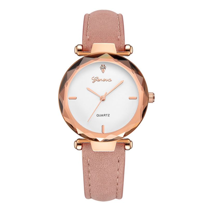 Mode Læderrem Simple Dial Design Metal Case Dame Watch Dame Dress Quarta Watch