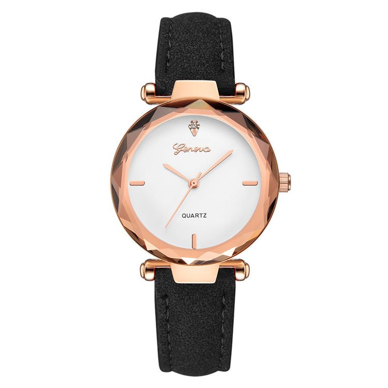 Mode Læderrem Simple Dial Design Metal Case Dame Watch Dame Dress Quarta Watch