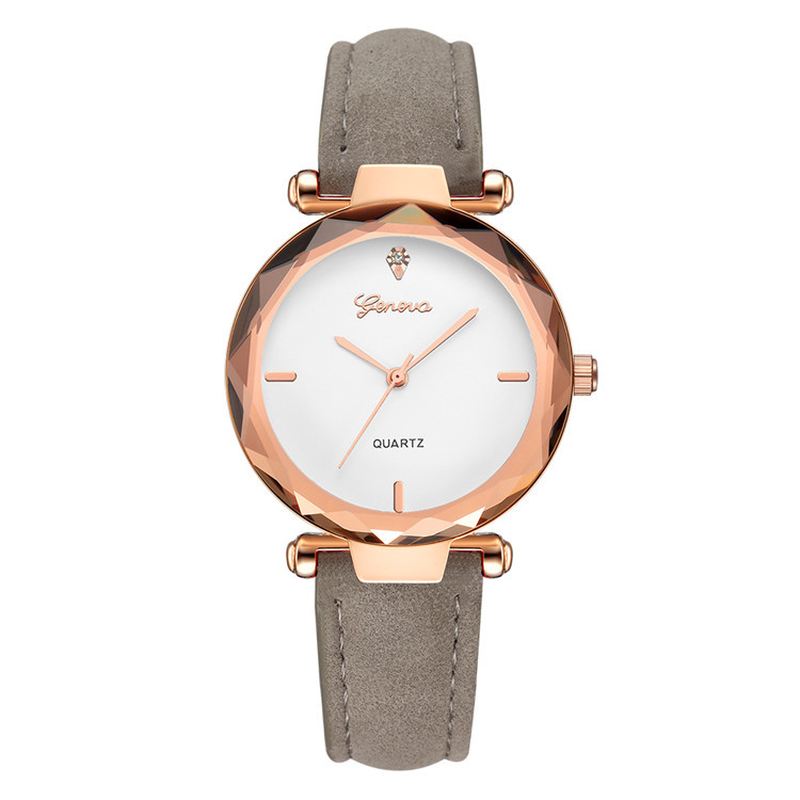 Mode Læderrem Simple Dial Design Metal Case Dame Watch Dame Dress Quarta Watch