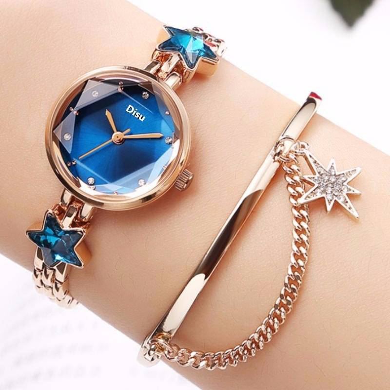 Mode Luksus Elegant Crystal Lucky Star Mønster Dame Armbånd Armbåndsure Quartz Watch