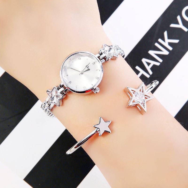 Mode Luksus Elegant Crystal Lucky Star Mønster Dame Armbånd Armbåndsure Quartz Watch